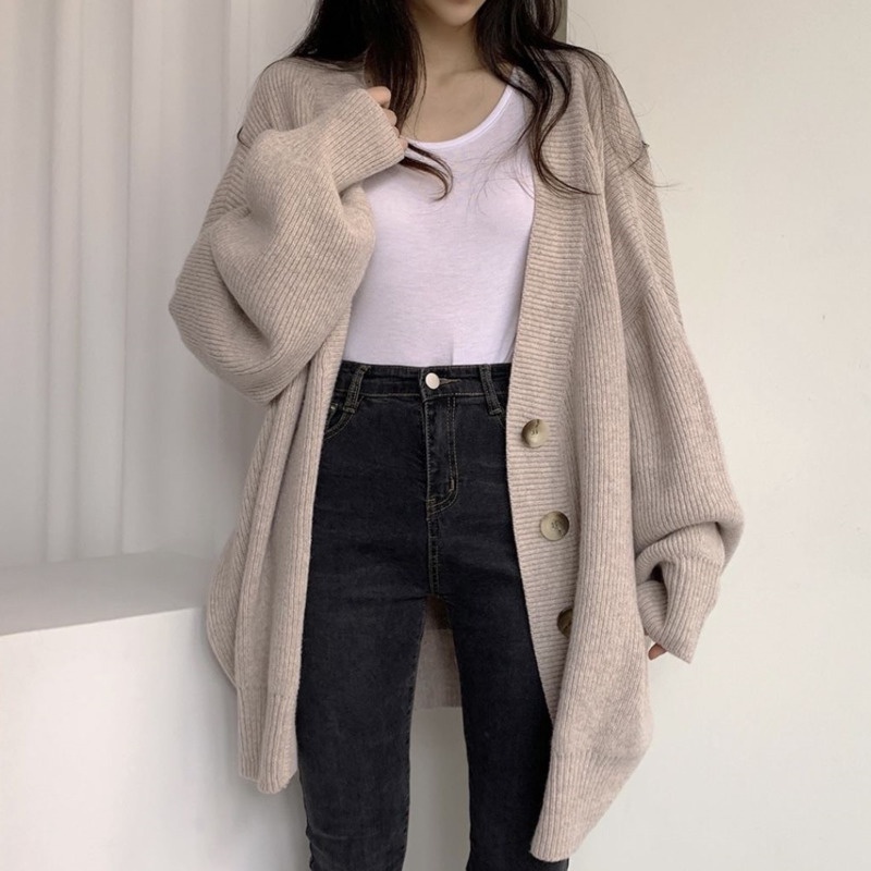 Áo Khoác Len Tay Dài Màu Trơn Thời Trang Hàn Quốc