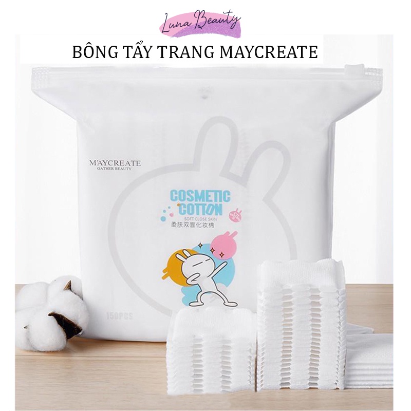 Bông tẩy trang 3 lớp, khăn tẩy trang Cotton Pads Maycreate 150 miếng tẩy trang da mặt