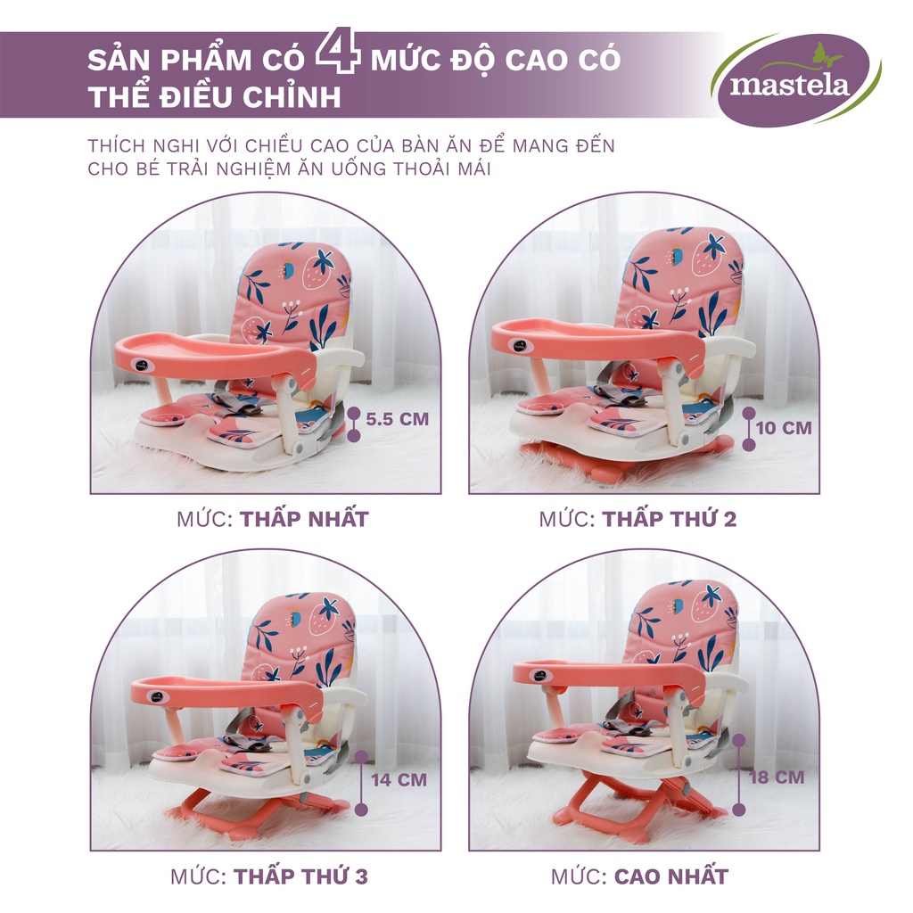 Ghế ăn dặm có nệm, điều chỉnh độ cao, gấp gọn cho bé đi du lịch Mastela 1013 thiết kế gọn nhẹ, an toàn cho bé