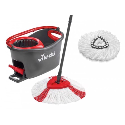 Cây Lau Nhà Vileda Turbo Nội Địa Đức Đỏ, Bộ Chổi Lau Nhà Đầu Tròn Thông Minh, Đa Năng GermanySnT 170003
