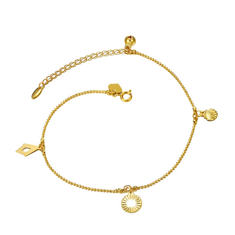 Lắc Chân Nữ Mạ Vàng 24K, Thiết Kế Họa Tiết Hình Tròn Trái Tim Trang Nhã - XPLC09