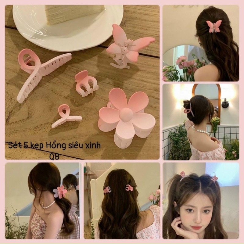 Set 5 kẹp tóc càng cua màu hồng nhiều kiểu phong cách hàn quốc ngọt ngào