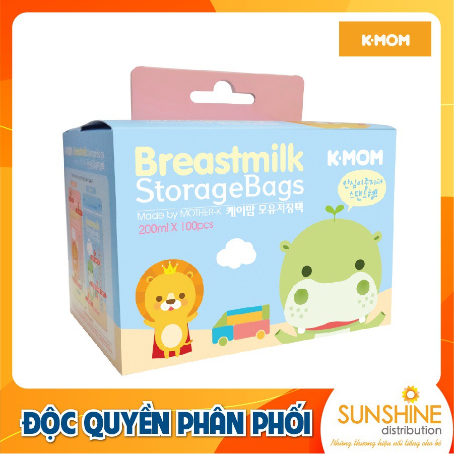 Túi trữ sữa K-Mom Hàn Quốc 200ml tiệt trùng sẵn khóa zip 2 lần chịu nhiệt tốt (100 chiếc)