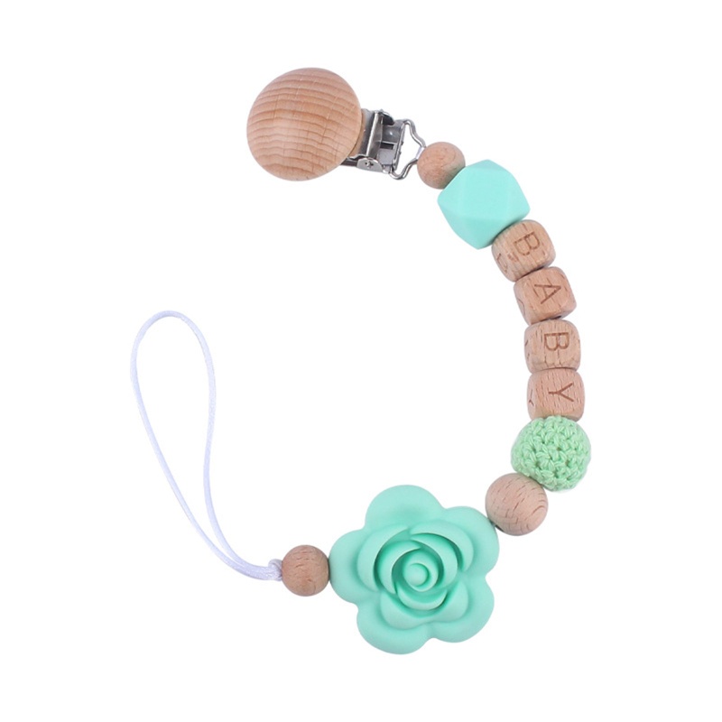 Đồ Chơi Kẹp Núm Vú Giả Bằng Silicone Đính Hạt Gỗ Dành Cho Bé Trai Gái