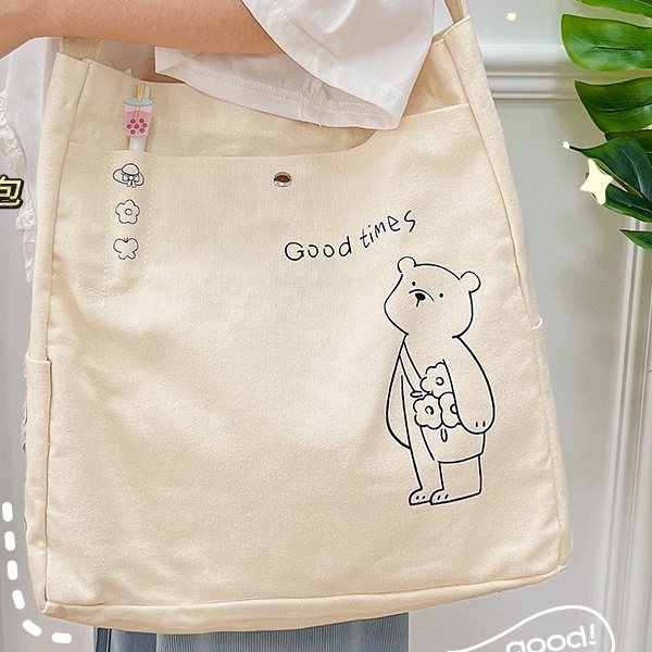 (CÓ SẴN) Túi vải canvas hoạt hình đơn giản, túi đeo vai học sinh phong cách ULZZANG, túi vải sức chứa lớn