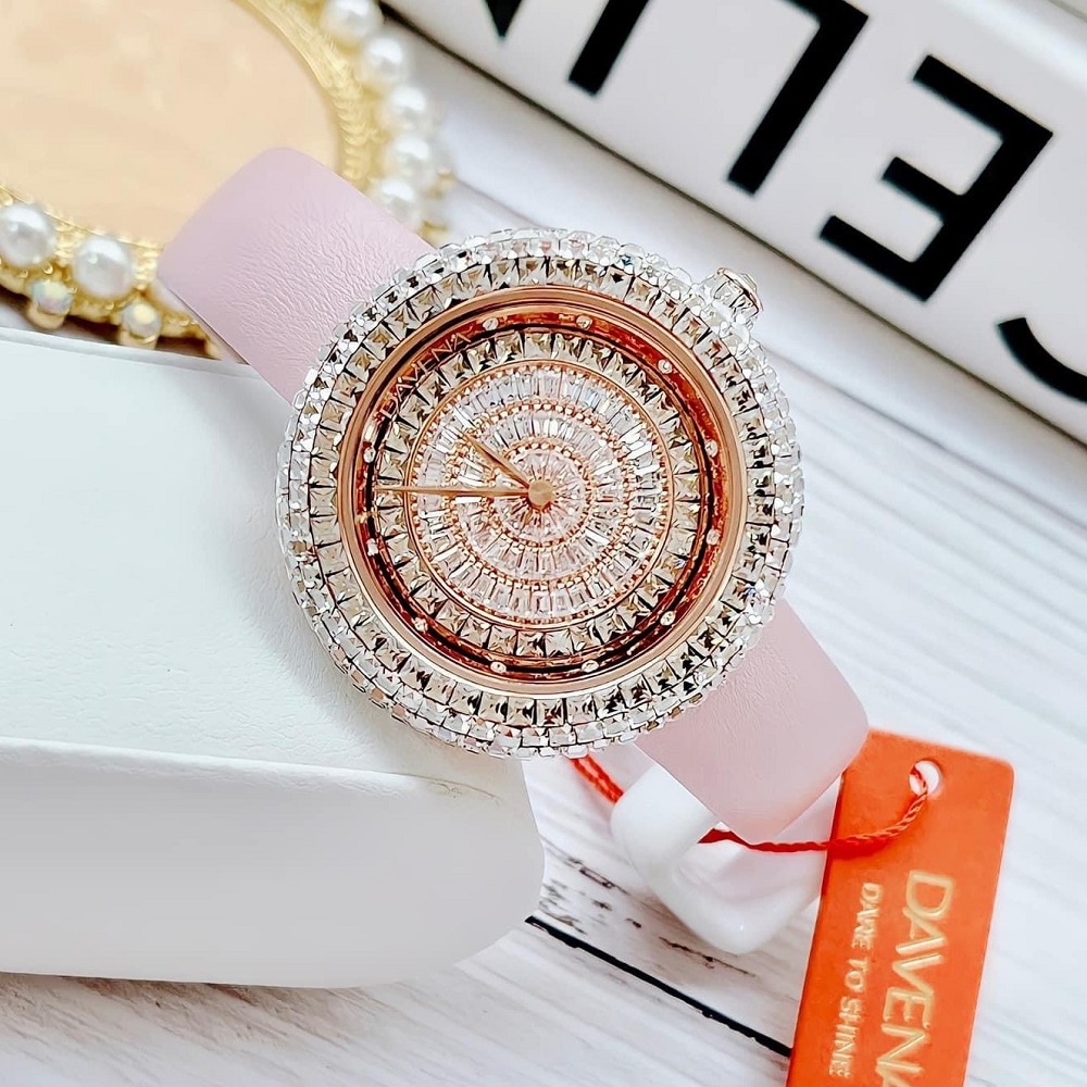 Đồng Hồ Nữ Davena 32091 Dây Da Hồng Rose Gold Chính Hãng 39mm