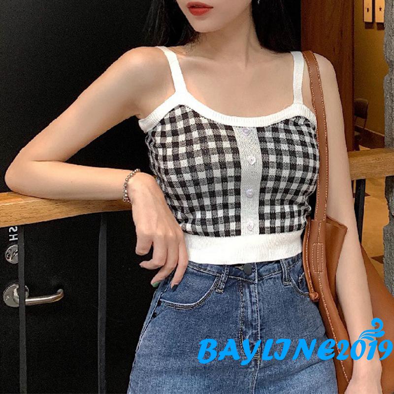 Áo Lửng Hai Dây Họa Tiết Ca Rô Quyến Rũ Dành Cho Nữ