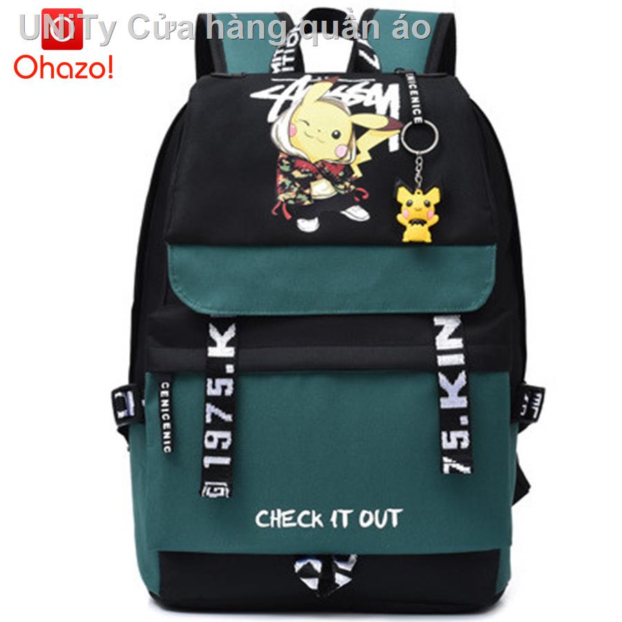 Balo đi học hình Pikachu có dạ quang phát sáng trong đêm, có Lỗ Tai Nghe, cáp sạc USB, Tặng kèm móc khóa Pikachu - Ohazo