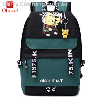 Balo đi học hình Pikachu có dạ quang phát sáng trong đêm, có Lỗ Tai Nghe, cáp sạc USB, Tặng kèm móc khóa Pikachu - Ohazo