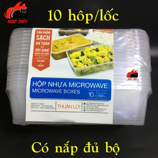 Hộp nhựa đựng thực phẩm chữ nhật 550ml-10 hộp nhựa Microwave kèm nắp TN87 dùng được trong lò vi sóng