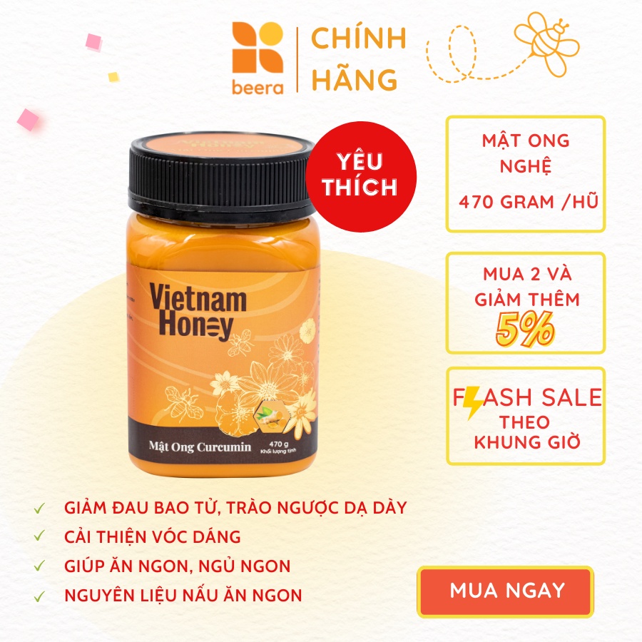 [Mã 11FMCGSALE giảm 8% đơn 500K] [Top 2 Doanh thu T11] Mật ong Tinh nghệ Curcumin 470g - Vietnam Honey