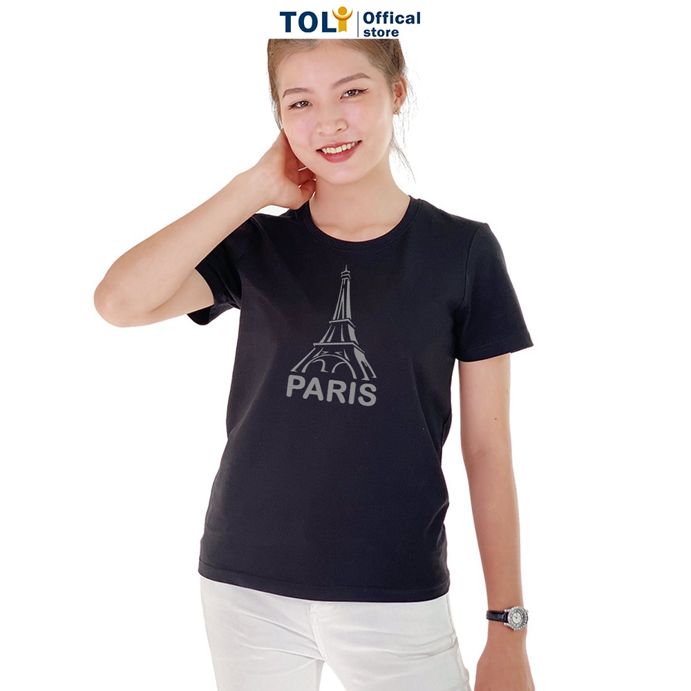 Áo thun nữ TOLI cổ tròn màu đen in độc quyền, 100% cotton 4 chiều mềm mịn, co dãn, form suông cơ bản