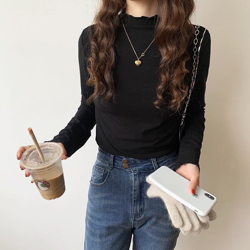 Áo Thun Trơn Tay Dài Viền Cong Mềm Mại Thoải Mái 46435