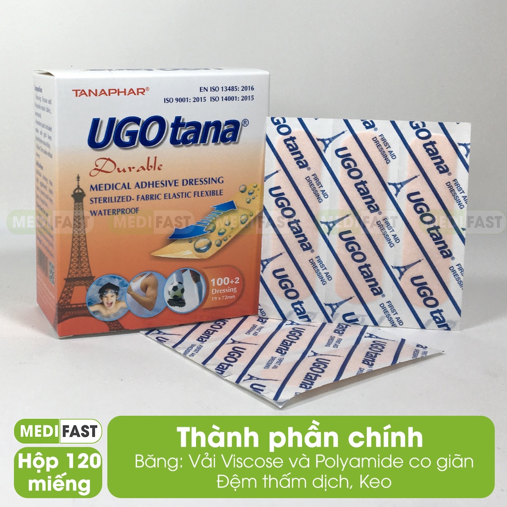 Băng dính cá nhân y tế UGOTANA – Hộp 102 miếng - Băng cá nhân số 1 tại Việt Nam băng vết thương nhỏ, đứt tay, xước chân