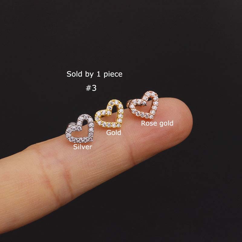 Khuyên Tai Hình Hoa / Trái Tim Bằng Thép Không Gỉ Dài 6mm