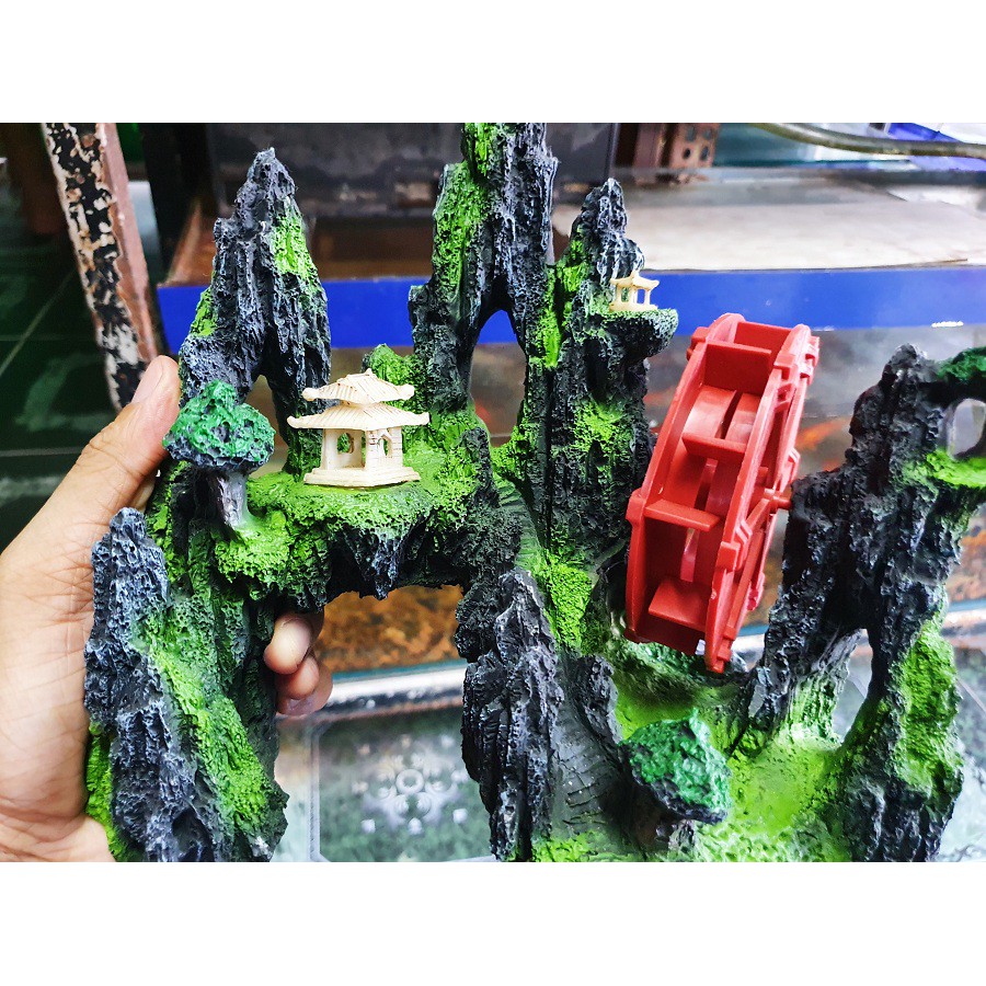 CẢNH NÚI BÁNH QUAY TRANG TRÍ HỒ CÁ NON BỘ 23X17X20CM