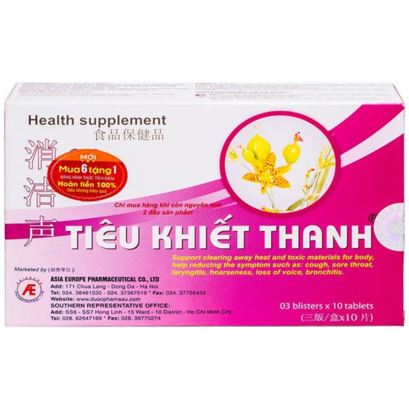 [ Chính Hãng] Tiêu khiết thanh hộp 30 viên - giảm triệu chứng viên thanh quản , khản tiếng