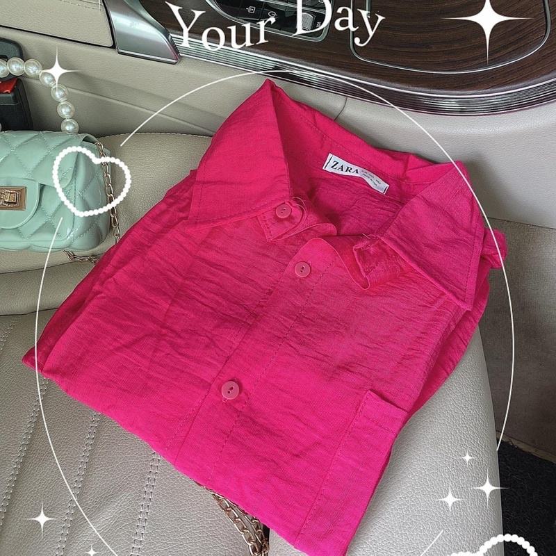 HÌNH THẬT - Áo sơ mi đũi hồng sen tay dài