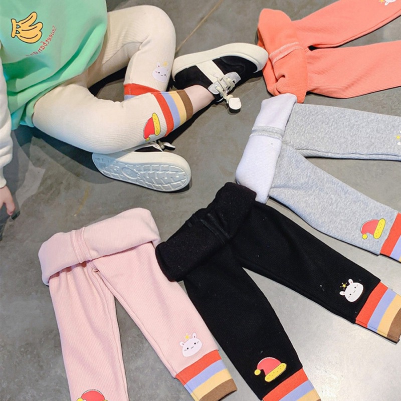 Quần legging lót lông cừu dày họa tiết hoạt hình dễ thương tùy chọn màu sắc dành cho bé gái