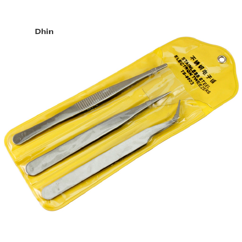 Set 3 nhíp gắp sửa chữa điện tử bằng thép không gỉ