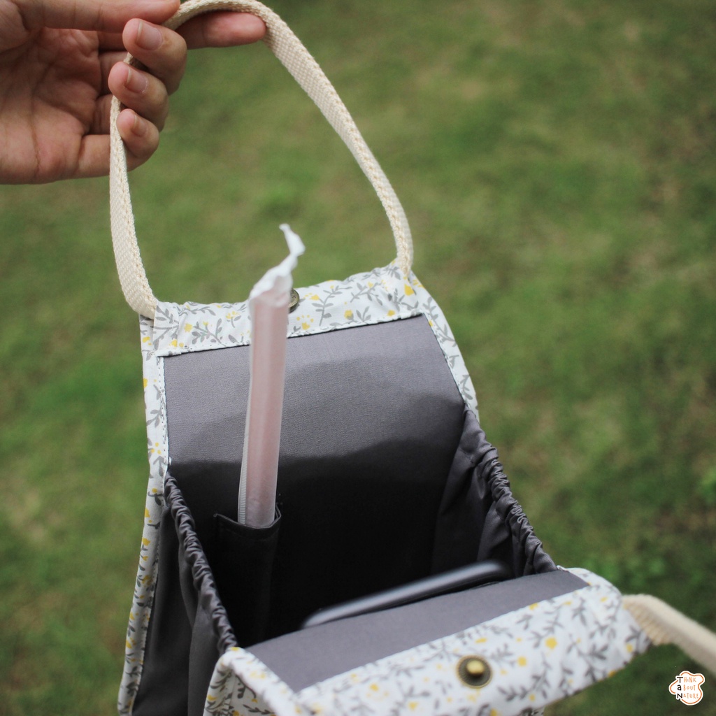 Túi vải đựng bình nước họa tiết hoa nhí xám Tancupholder