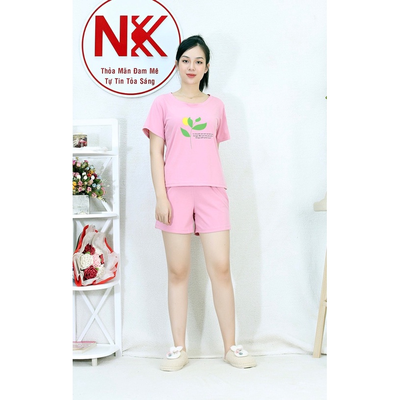 [HÌNH THẬT] Bộ đồ thun ngắn cổ tròn cực xinh có 4 màu xanh đen, xám, hồng, xanh đậu - Vải Cotton 65/35 Cao Cấp