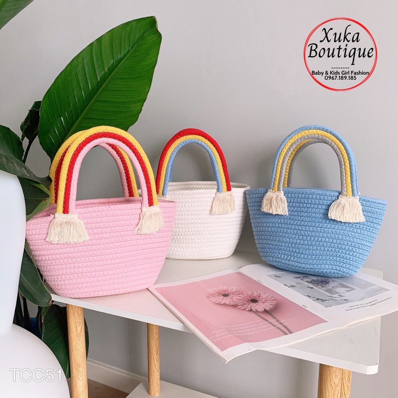 Túi clutch Thời Trang Đan Sợi Thủ Công Bằng Tay của Hàn Quốc Hình Đám Mây Cầu Vồng Dễ Thương Đi Biển Cho Mẹ và Bé