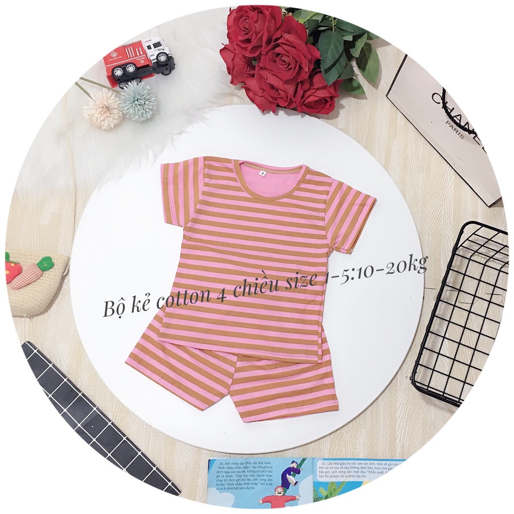Đồ Bộ Hè Cộc Ngắn Tay Quần Đùi Vải Thun Kẻ Sọc Cho Bé Trai Bé Gái Giá Rẻ Chất Đẹp Từ 8 ký - 18kg - Doni House