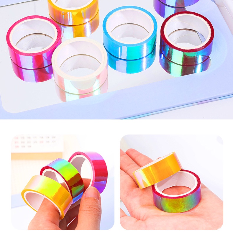 Cuộn băng dính washi tape cute nhũ lấp lánh nhiều màu sắc