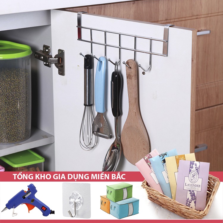 [Tổng Kho Sỉ] Khung Móc Treo Nồi INOX Gài Sau Tủ Bếp 5 MÓC KIỂU 5 - Treo Mũ Treo Đồ Sau Cánh Cửa