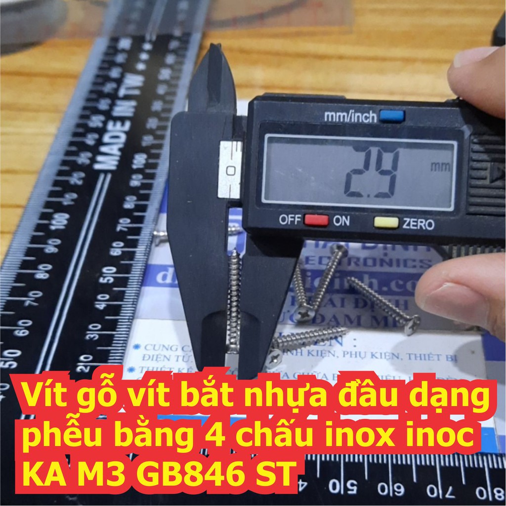 Vít gỗ vít bắt nhựa đầu dạng phễu bằng 4 chấu inox inoc KA M3 GB846 ST dài 8mm ~ 30mm (gói 100 cái) kde6834