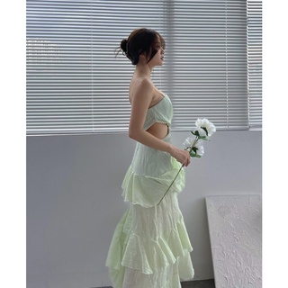 ĐẦM MIDI KHOÉT EO 2 DÂY TẦNG