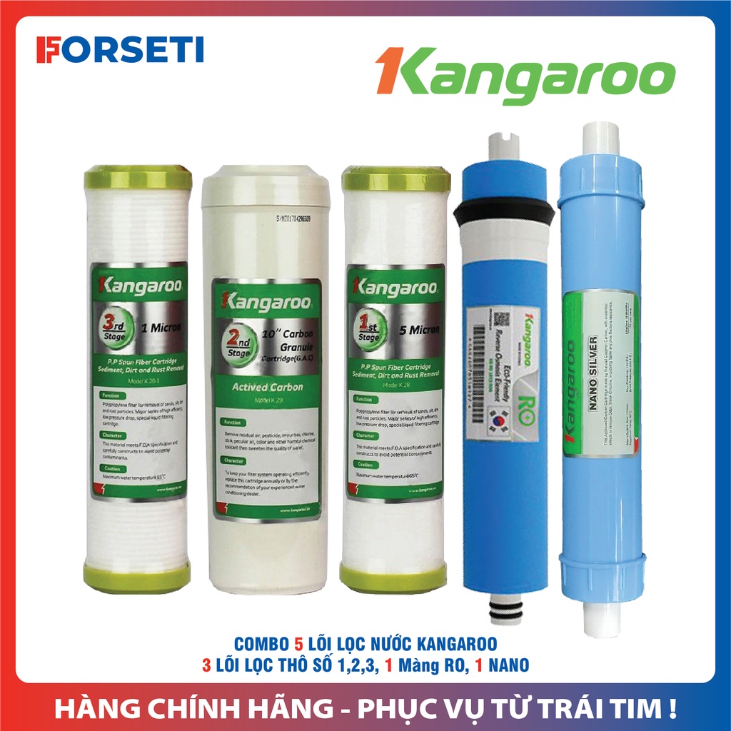 Trọn bộ 5 lõi lọc nước Kangaroo chính hãng dùng cho máy lọc nước Kangaroo KG102A VERTU
