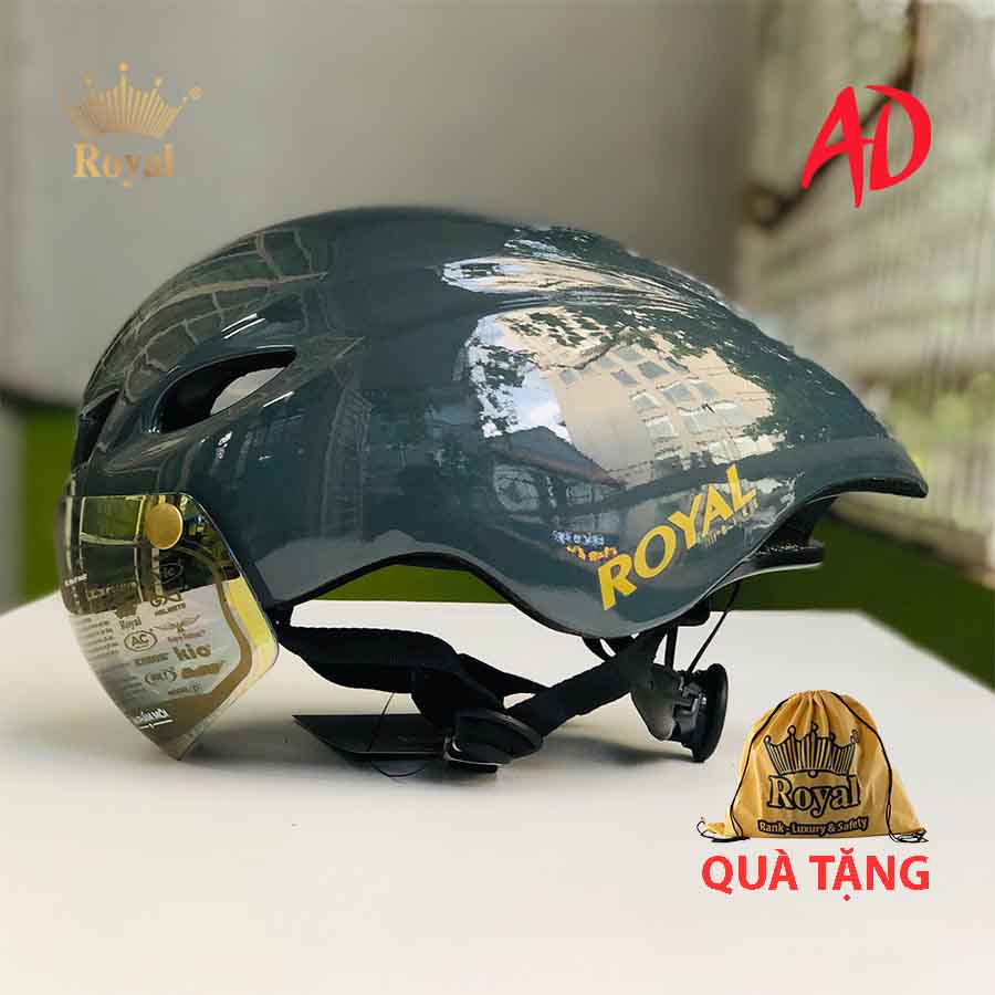 Mũ xe đạp Royal md16 chính hãng màu xi măng bóng giống poc 01, bảo hành 12 tháng, tặng túi vải