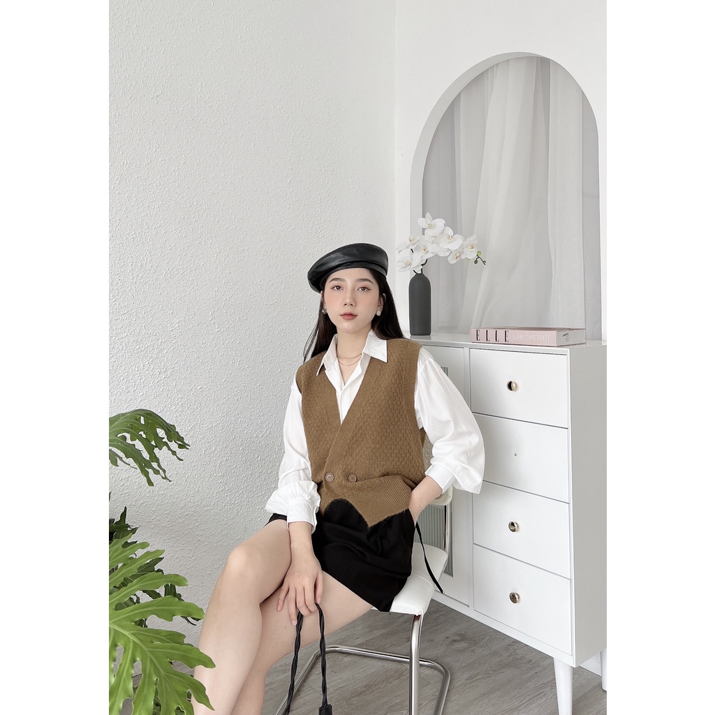 ÁO GILE LEN 2 KHUY CÀI NÂU ĐEN
