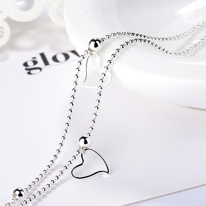 Lắc Chân Nữ Bạc 925 Thiết Kế Hình Trái Tim Đan Xen Phong Cách Hàn Quốc UMI JL054