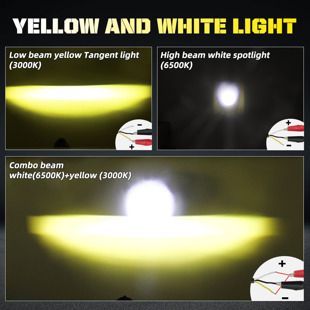 UNI-SHINE  3 Inch Led Mini Driving Light 1500M High Low Beam Led Fog Lamp Driving Lights Combo Spot Beam Dual Color White Yellow Off Road