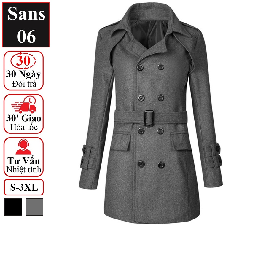 Áo khoác dạ nam dáng ngắn Sans06 kèm đai mangto hàn quốc vừa blazer manto