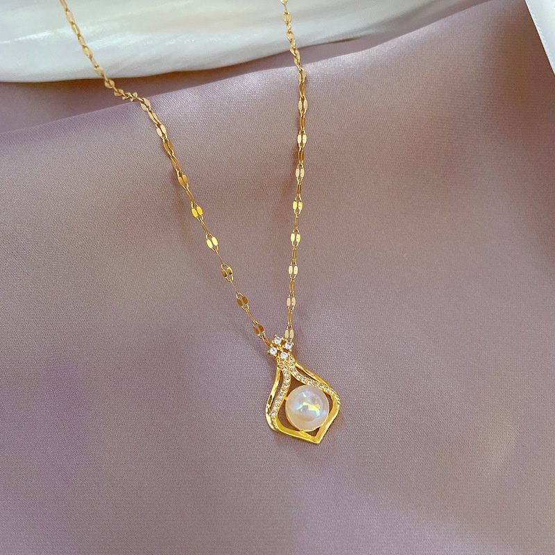 Korozo Dây Chuyền Bằng Thép Titan Đính Đá Zircon Tím / Hoa / Giọt Nước / Vương Miện Trắng Thời Trang Cho Nữ