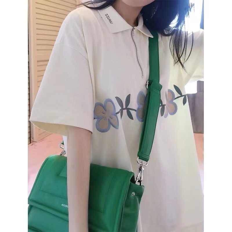 Áo polo Tay Ngắn Có Cổ Khóa Kéo Dáng Rộng Thời Trang Mùa Hè Mới Cho Nữ