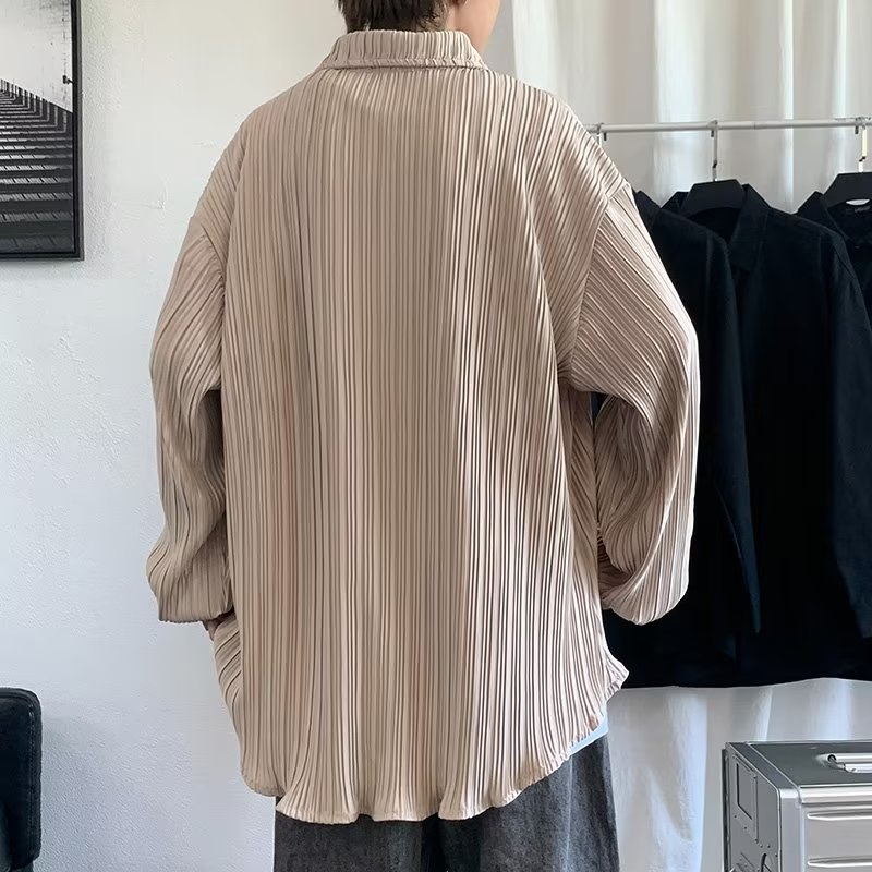 Áo Sơ Mi Dài Tay Dáng Rộng Hoa Văn Kẻ Sọc Trẻ Trung Thời Trang Hàn Quốc Dành Cho Nam