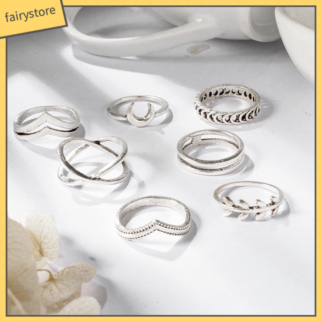 Bộ 7 Nhẫn Đeo Tay Phong Cách Retro Xinh Xắn