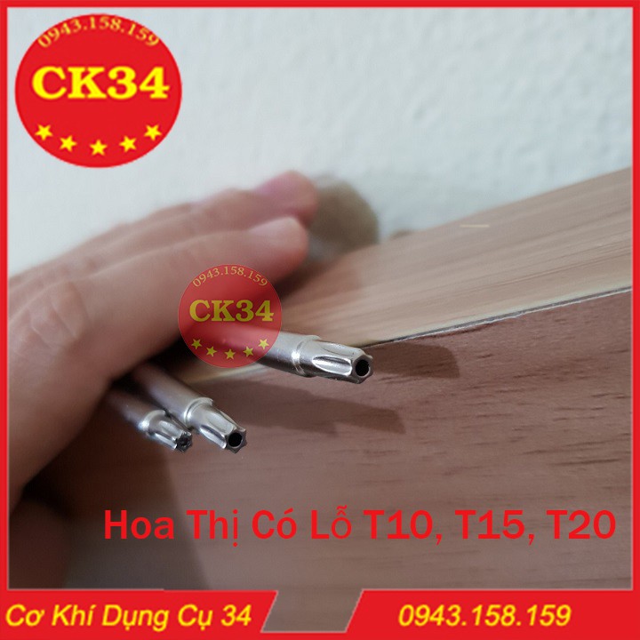 Mũi vít hoa thị có lỗ. Lục giác bông 3 pc cho khoan bắn vít T10, T15, T20 dài 100mm hãng BROPPE