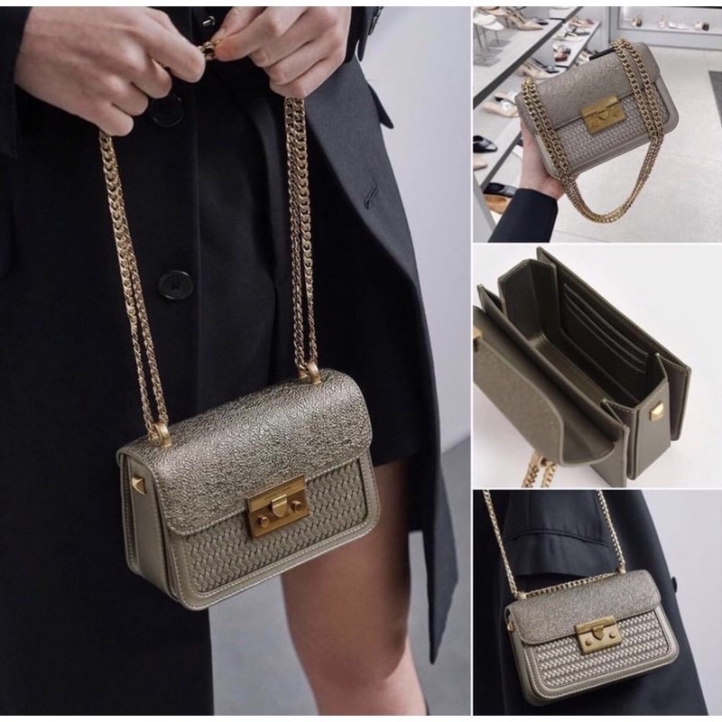 Túi Xê Ca đan màu bạc size 18 chất đẹp(không hộp)