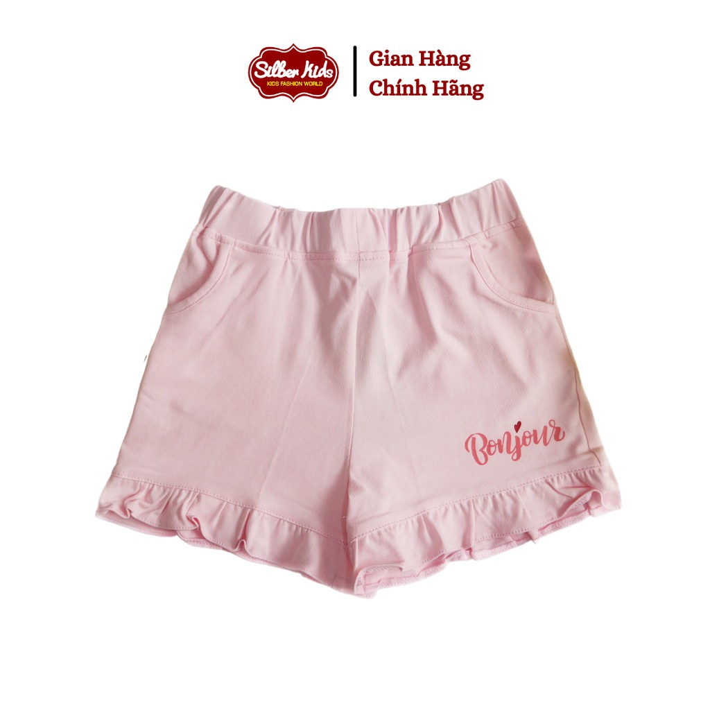 Quần Đùi Thun Bé Gái 2-7 Tuổi Phối Bèo Gấu In Bonjour SILBER KIDS