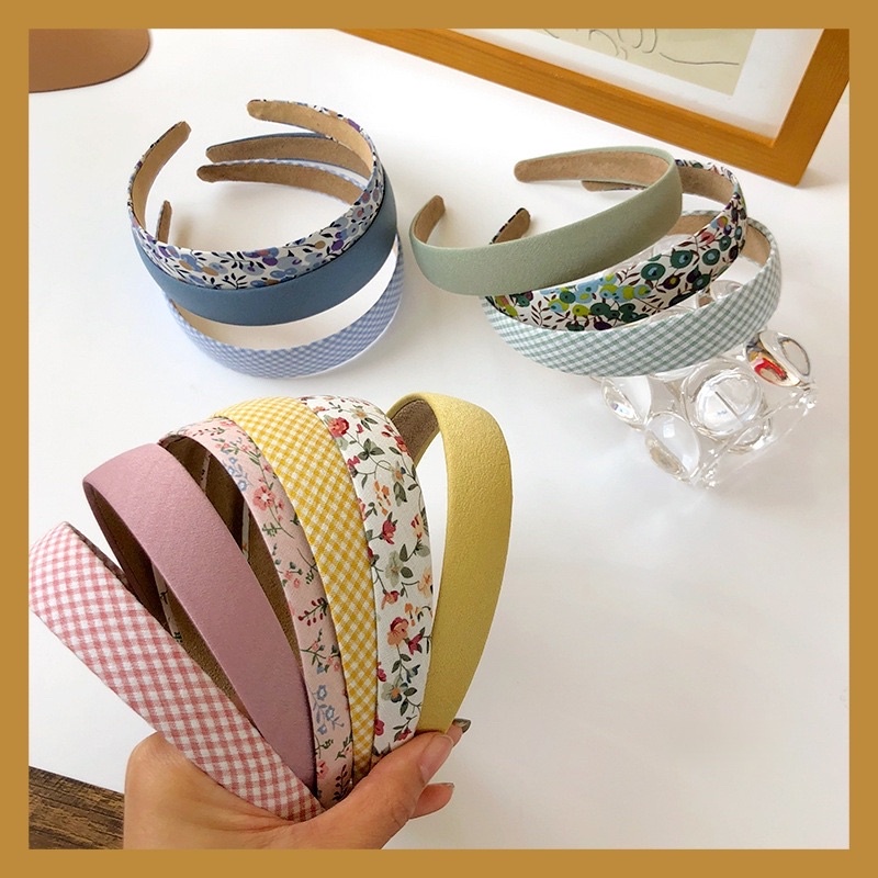 Cài Tóc Bờm Caro Bản To Bờm Vintage Họa Tiêt Hoa Phong Cách Hàn Quốc