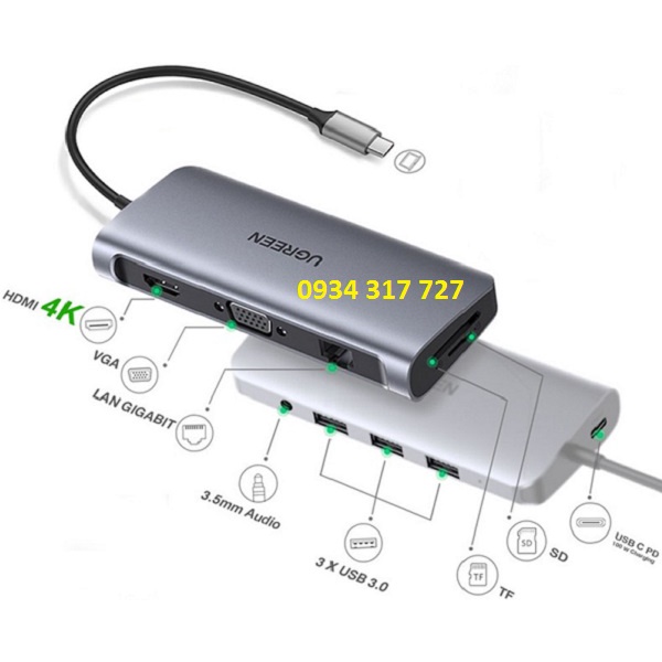 Bộ chuyển đổi đa năng UGREEN CM121 CM212 CM417 cho các thiết bị máy tính điện thoại hỗ trợ USB type C hàng chính hãng
