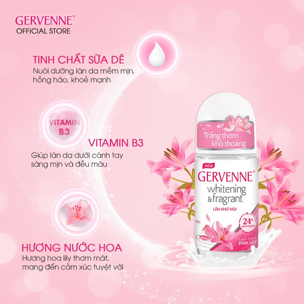 Hộp quà Sữa tắm trắng da Gervenne Pink Lily 900gr và Lăn khử mùi Pink Lily 50ml