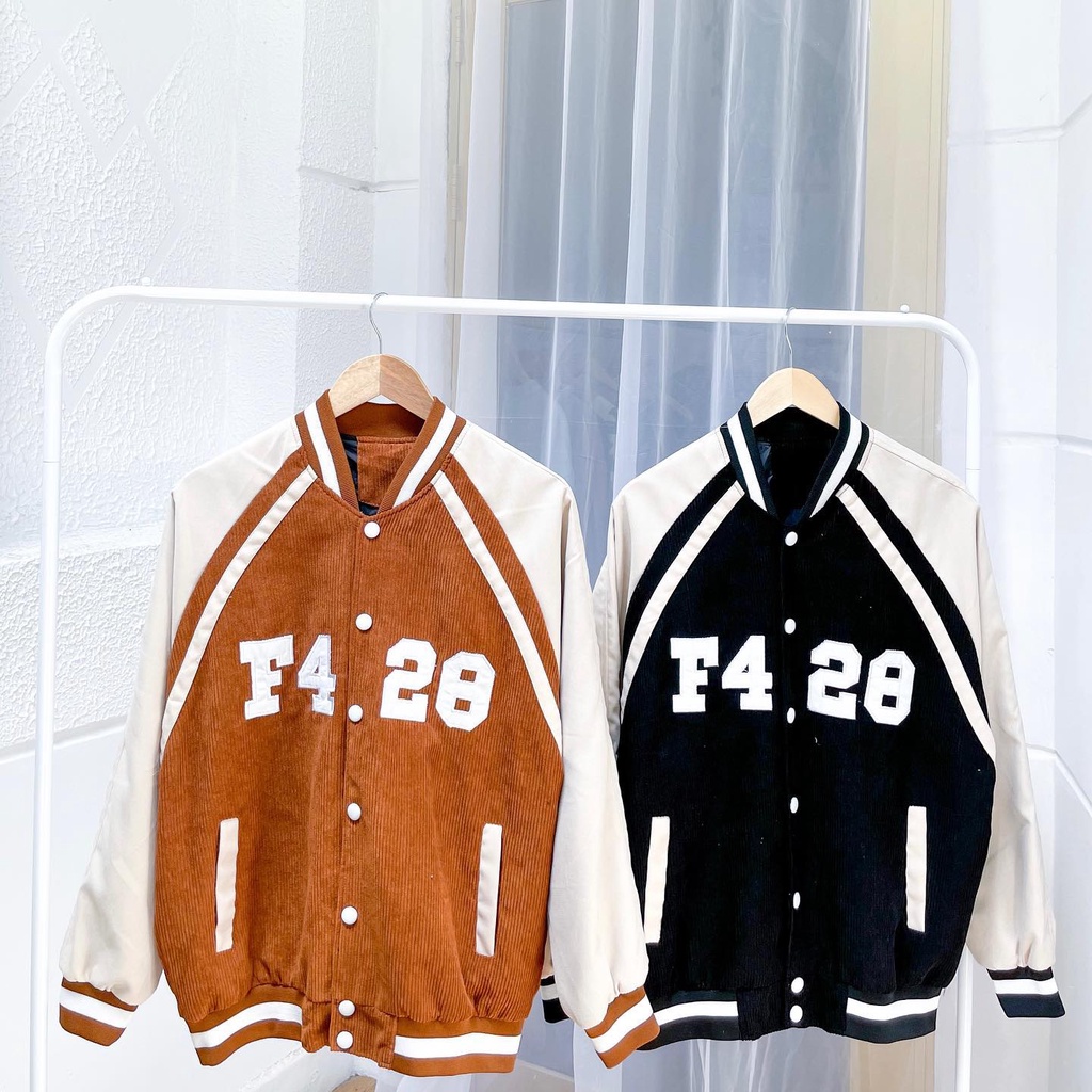 Áo Khoác Bomber F428 nhung gân 2 lớp màu ĐEN/XANH/NÂU/HỒNG✨chữ thêu tay phối 🧸