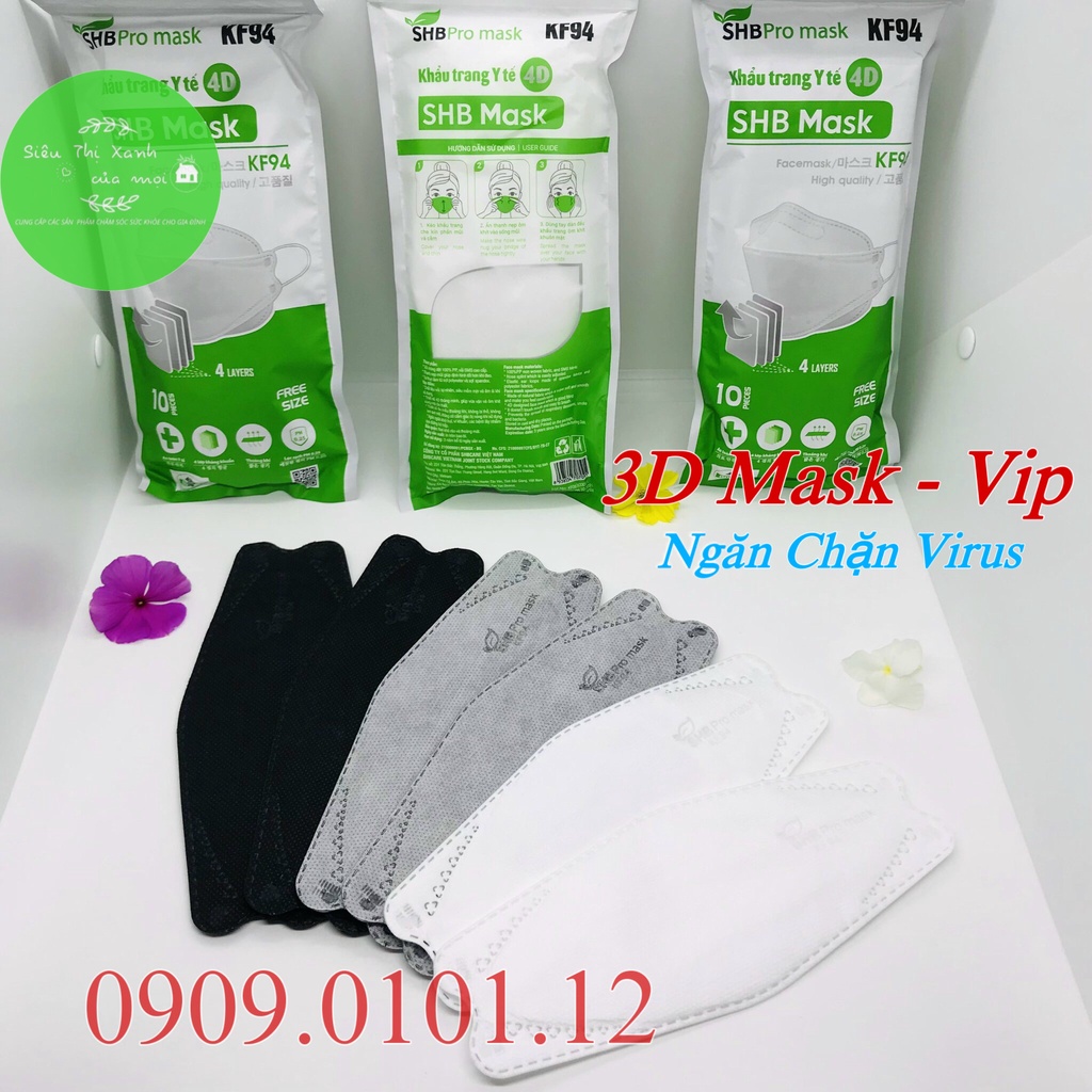 Khẩu trang kf94 SHB pro mask chính hãng, 4d mask 4 lớp kháng khuẩn thùng 300 cái